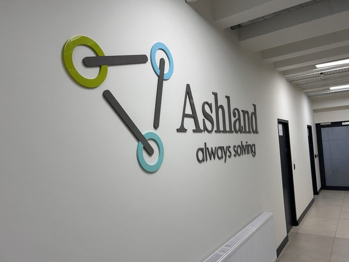 Ashland — dimensional acrylic logo and lettering with coloured ring detail